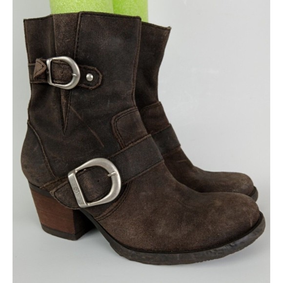 Børn Shoes - Born Galene Rustic Brown Leather Suede Distressed Moto Boots Womens Size 8.5